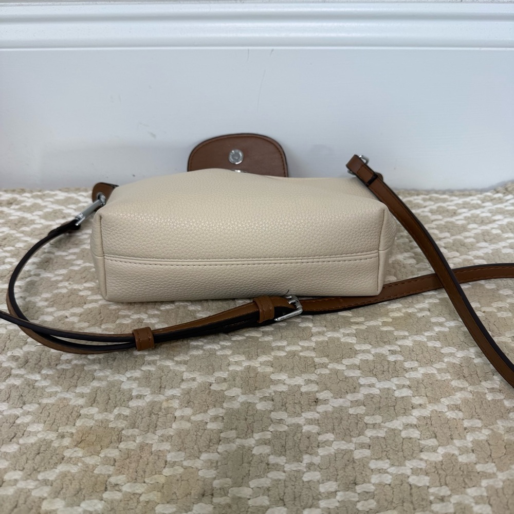 Faux Leather Mini Crossbody Cream with Brown Leather Strap - Picture 4 of 8